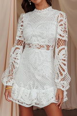Right Moment Lace Overlay Frill Mini Dress White