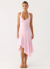 Faelie Halter Neck Asymmetrical Midi Dress - Pink