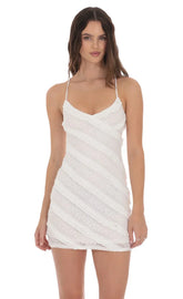 Ruffle Lace V-Neck Dress in White