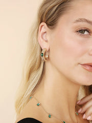 Ribbed Emerald Large Hoops