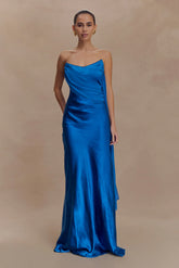 Carah Satin And Chiffon Maxi Dress - Cobalt