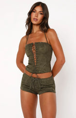 Don't Speak Faux Suede Shorts Cactus