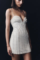 Naveena Embellished Mini Dress - Silver