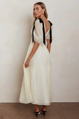 Sinta Bow Shoulder Puff Sleeve Maxi Dress Cream