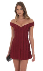 Off Shoulder Lace Dress in Maroon