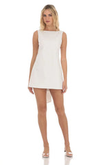 High Neck Back Bow Dress In White